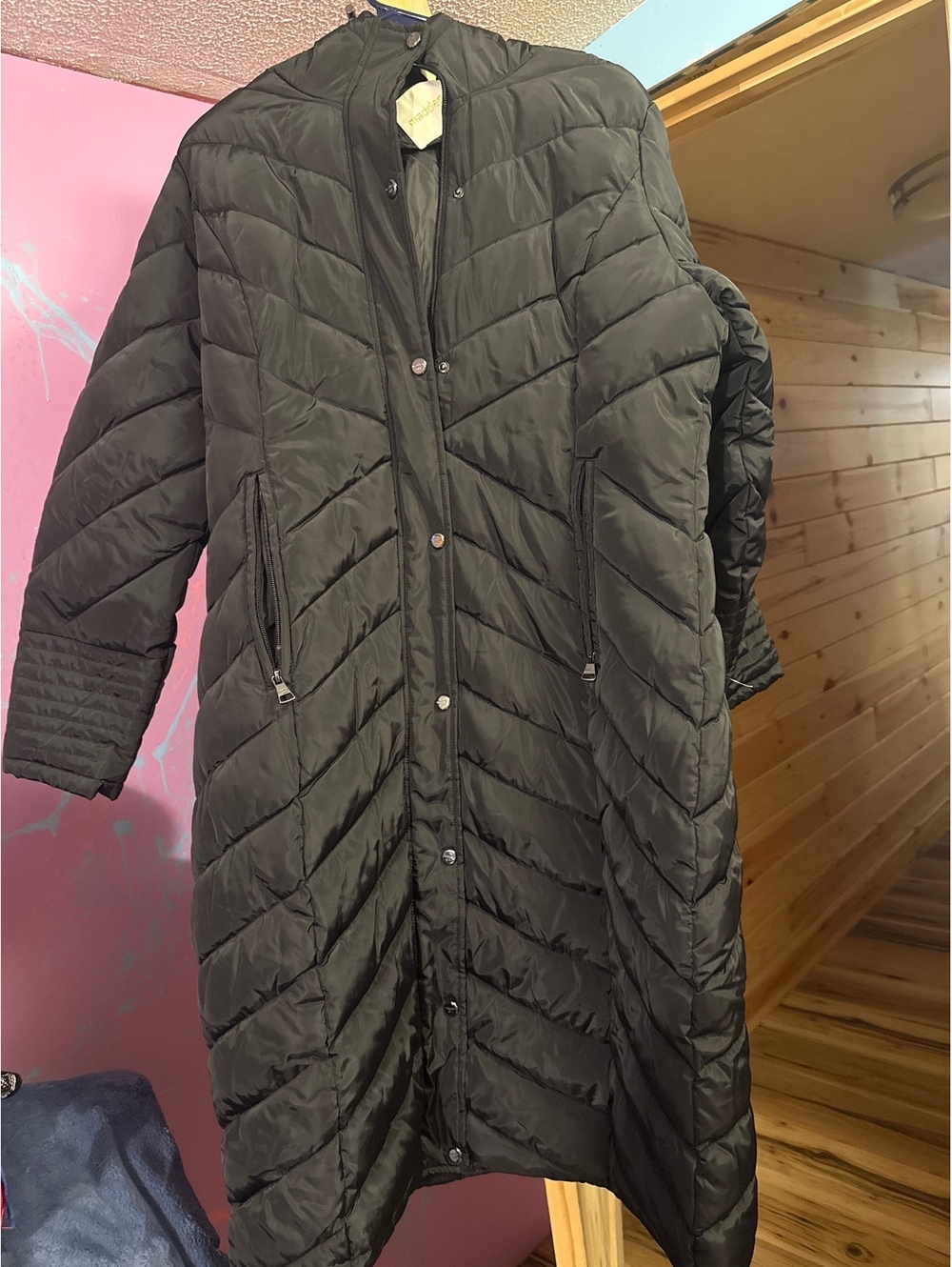 Madden Girl Black Long Puffer Jacket with Hood Size Large